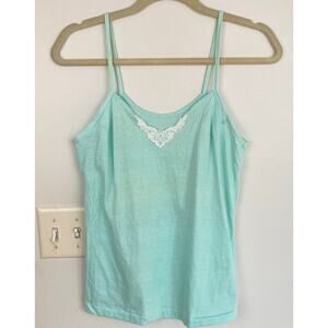Vintage Y2K Womens S Mint Green Lace Trim Stretch Cami Fairy Coquette Twilight